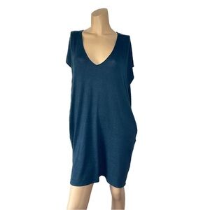 Aritzia Wilfred Free Boho Marcoux Jersey Dress V Neck Stretch Blue Green Size XS